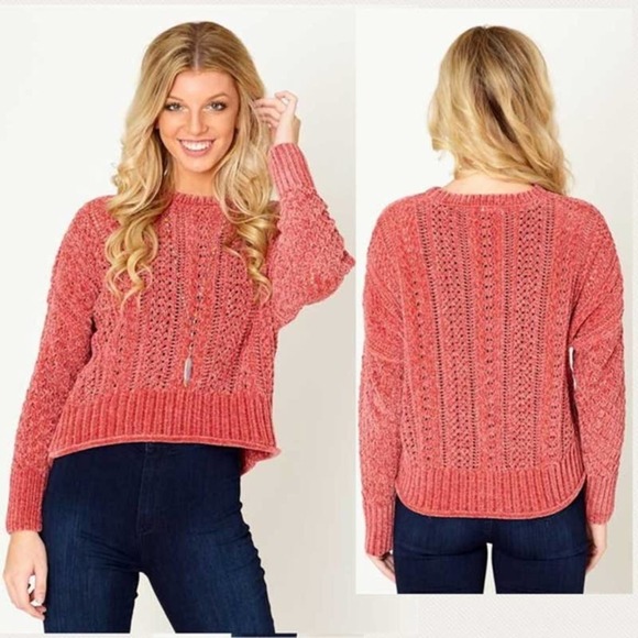 Altar'd State Sweaters - SOLD LIVE Chenille Sweater NEW Rose Pink Semi Crop Sweater